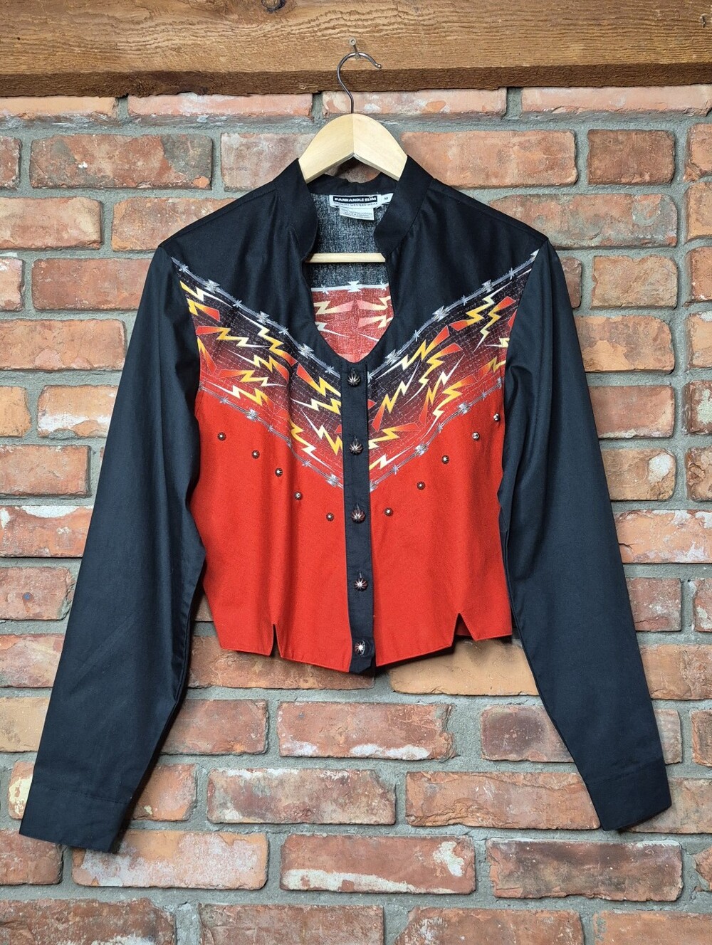 Panhandle Slim Vintage Western Rodeo Shirt Lightning Barbed Wire Concho Cropped